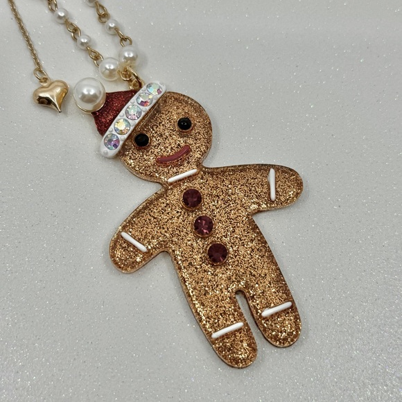 Betsey Johnson ‘Feliz Navidad’ Gingerbread Man Necklace; Barrett Set NWT - Picture 4 of 13